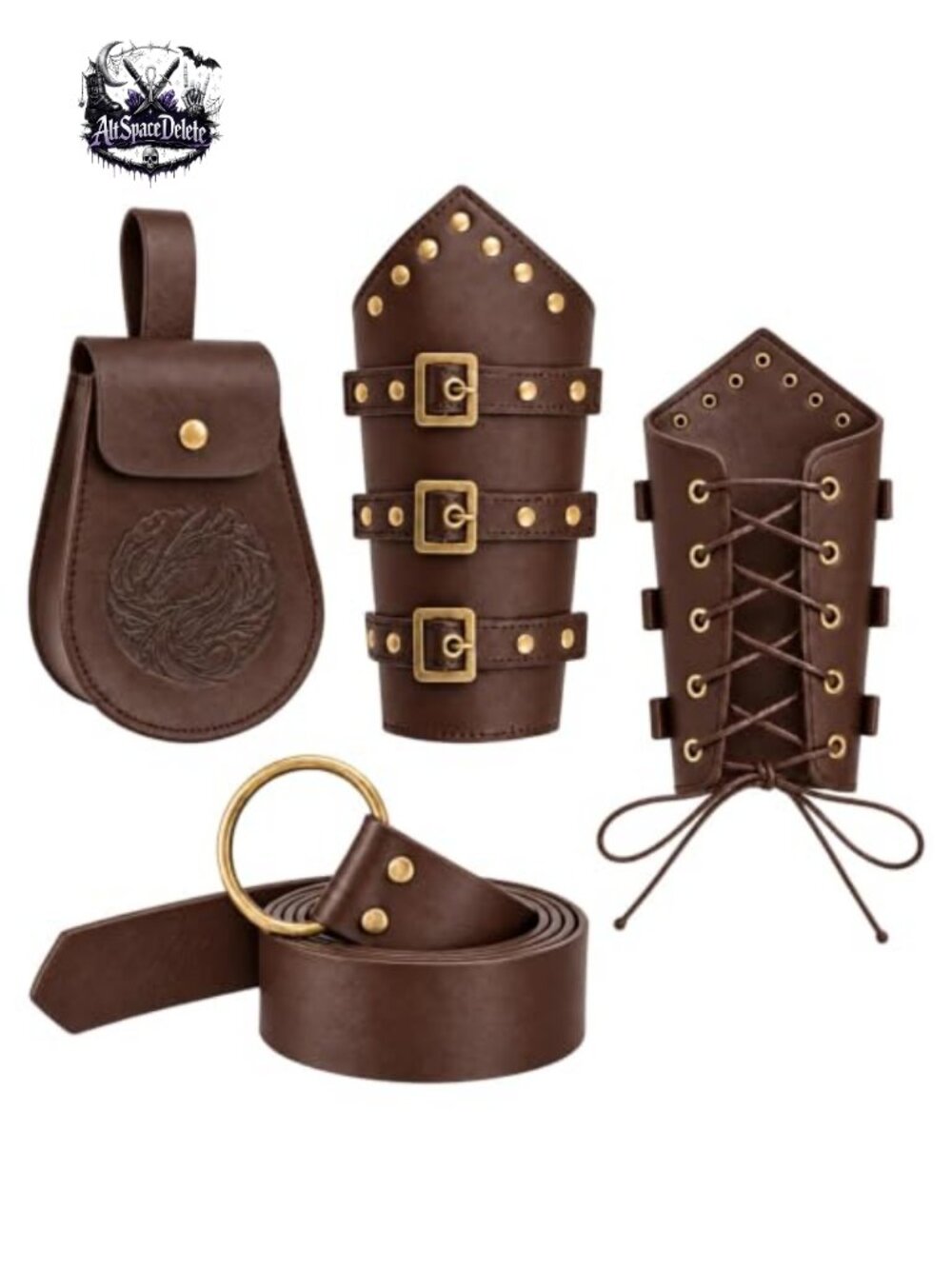 Faux Leather Medieval Belt & Bracers Set Renaissance Pirate Costume Accessories